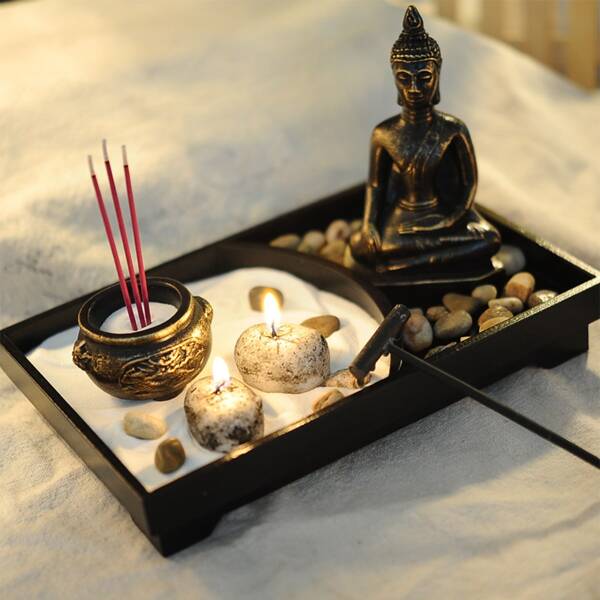Giardino Zen – Set Meditazione con Statuette Buddha | Armonia & Mindfulness | Decoro Zen per Casa