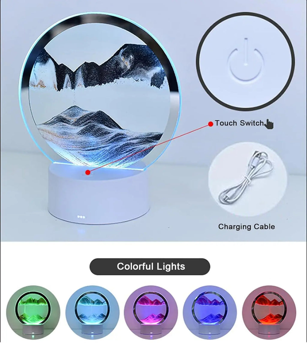 Lampada Clessidra Luminosa – Paesaggi di Sabbia con Luce Ambientale 7 Colori