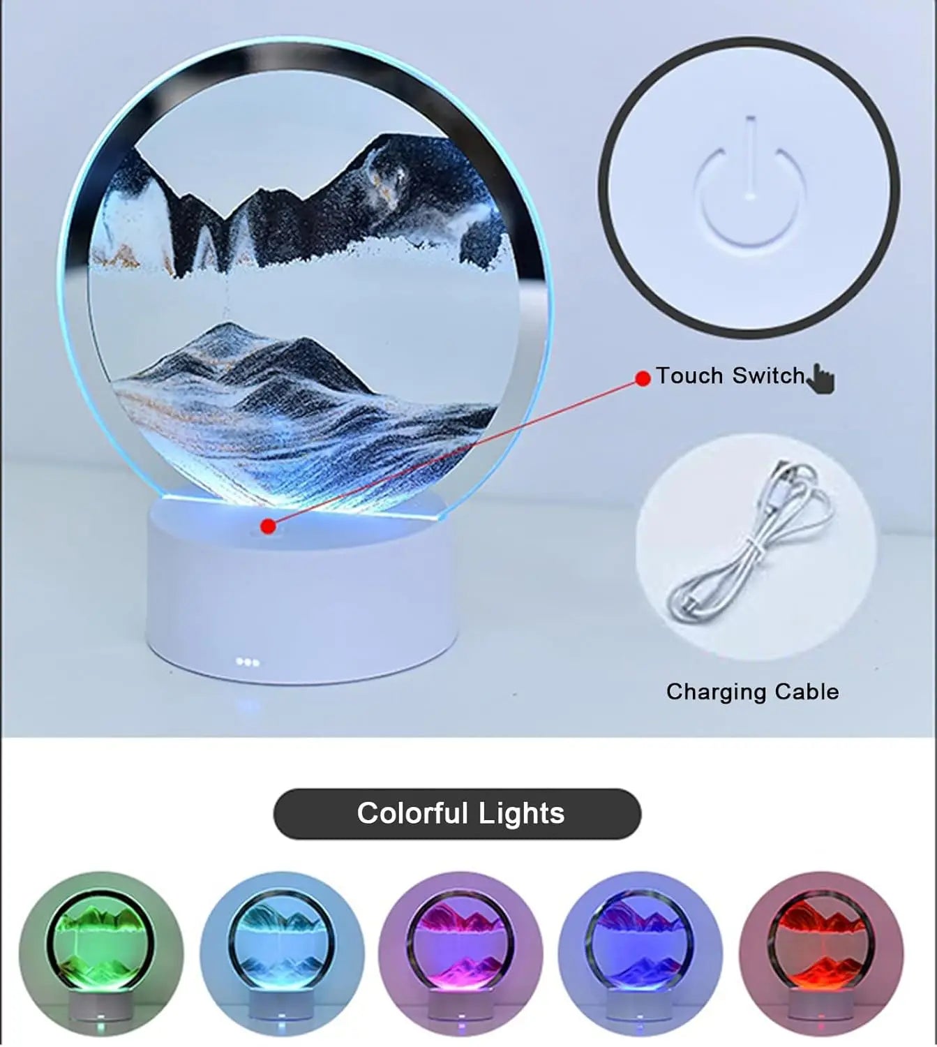 Lampada Clessidra Luminosa – Paesaggi di Sabbia con Luce Ambientale 7 Colori