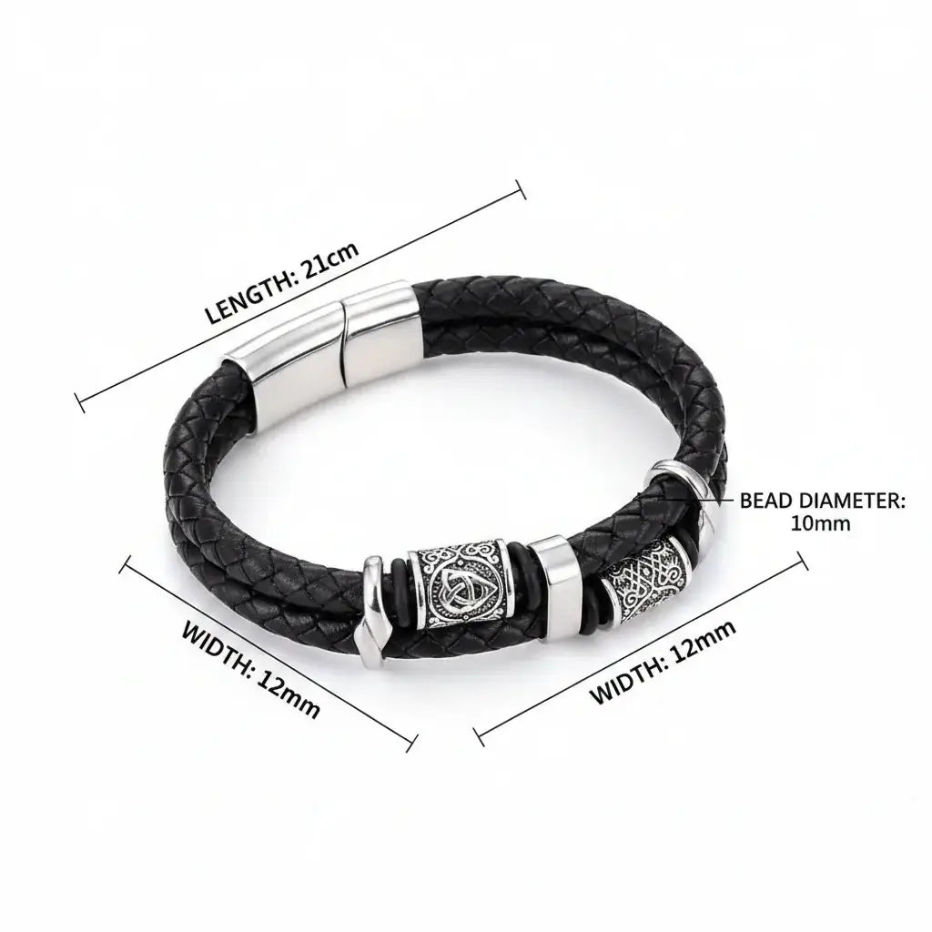 Bracciale Vichingo con Rune – Pelle e Acciaio Nordico