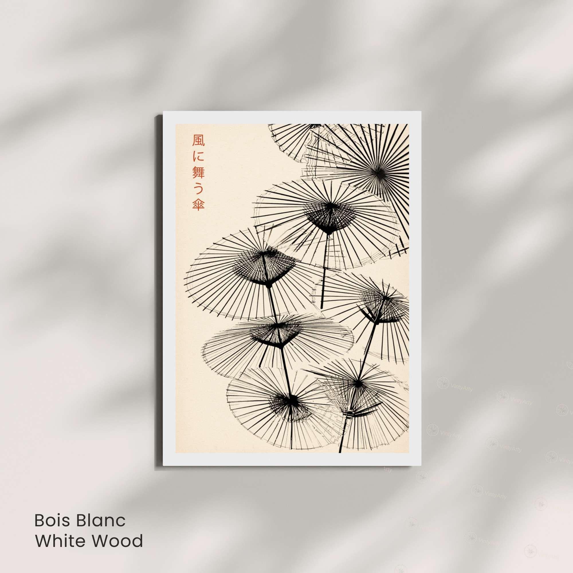 Affiche Japonaise – Parapluies Dansants au Vent | Poster Minimaliste Japonais | Illustration Zen et Poétique | Art Mural Japon Traditionnel-4