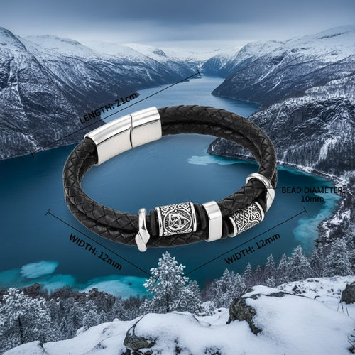 Bracciale Vichingo con Rune – Pelle e Acciaio Nordico